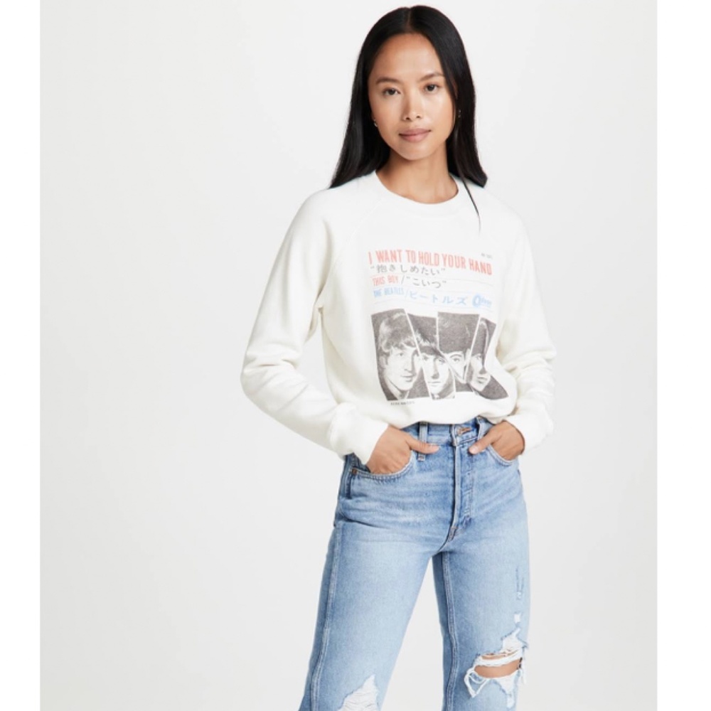 RE/DONE Classic Raglan Beatles Hold Your Hand Sweatshirt | Off-White | S